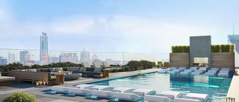 Roof top pool with city views