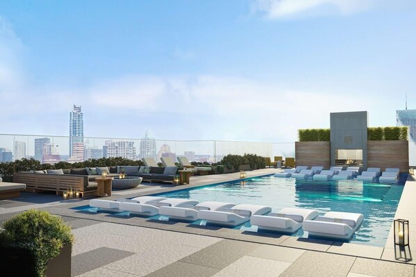 Roof top pool with city views