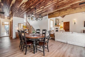 Dining area with eastern Nebraska red cedar ceilings.