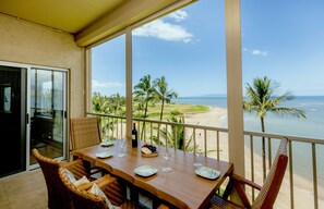 Enjoy a delicious beverage or meal while listening to the tropical birds and calm ocean waves