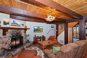 Living Room with wood fireplace.