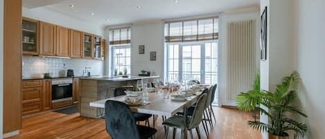 Authentic kitchen with seating area