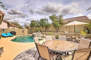 Private Backyard | Pool | Covered Patio | Grill | Dining Table | Bar