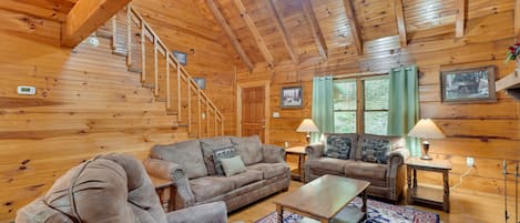 Gatlinburg Vacation Rental | 2BR | 2BA | 1,500 Sq Ft | Stairs Required to Access