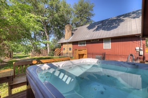 Unwind in the peaceful hot tub that fits six.