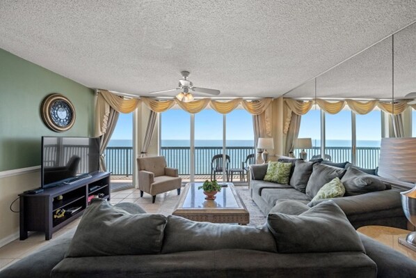 The ocean front living room is fabulous for movie night with the family.