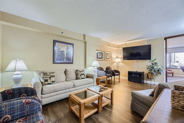 Step into modern elegance with our newly renovated home featuring stunning wood-like flooring.