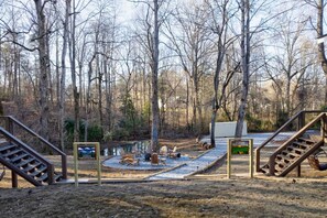 View looking West between Tree Tops Tiny Home (left) and Mountain Trail (right).