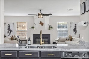 Kitchen sink area overlooking the family room. 