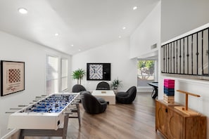 "we had so much fun in this room, between the wall scrabble and the foosball!"