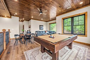 Challenge your friends to a game of pool in the cozy loft with scenic views.