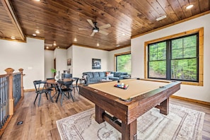 Challenge your friends to a game of pool in the cozy loft with scenic views.