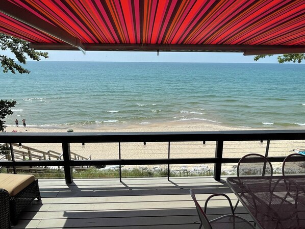 Lake Michigan beach is only steps away