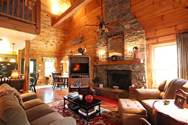 Open den and kitchen area