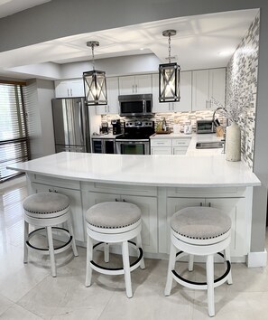 Kitchen with breakfast counter seating 