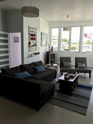 Living room with queen size sofa bed 