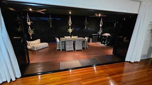 Upper deck with bar fridge and BBQ