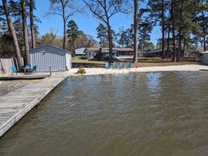 View from our dock to the sandy beach and property