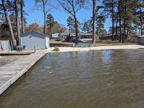 View from our dock to the sandy beach and property