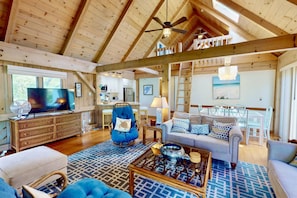 Open concept kitchen, dining and living room