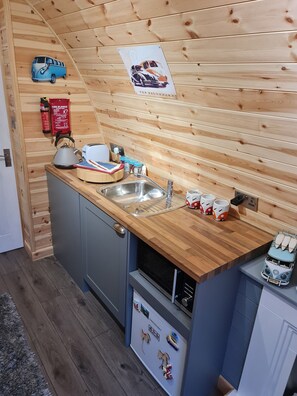 Kitchenette area complete with kettle,toaster,microwave and fridge