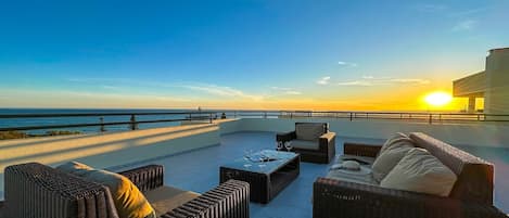 Terrace Sitting Area with Stunning Sunset Sea Views