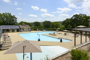 Three pools - one indoor, two out door and a separate kids pool with splash area