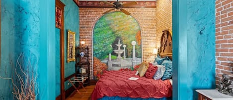 Bedroom with hand painted mural