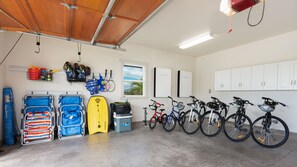 Lots of bikes and beach gear for fun family vacations