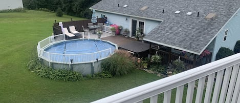 View of pool from garage deck