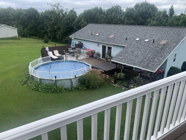 View of pool from garage deck