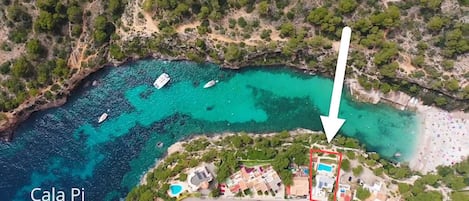 Aerial view of Cala Pi Bay and Villa The Crystal Bay