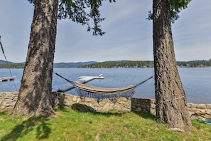 Enjoy Newman Lake and a view of Mount Spokane from the laid back comforts of a hammock!