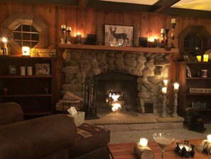 Living Room with Stone Fireplace