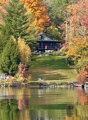 A view of the lovely home from the lake. 