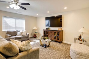 Basement | Living Room | 75-Inch Smart TV | Free WiFi | Central A/C