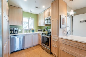 Fully Equipped Kitchen with everything you need and stainless appliances.