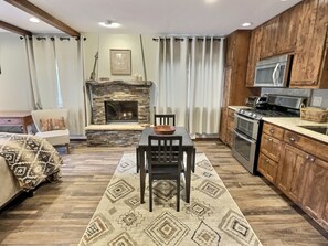 Dining area and fireplace