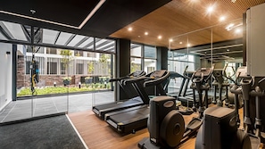 Full equipped Gym: Bench, rack-squat, TRX, dumbbells, treadmills, heliptic