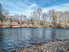 Waterfront location, The river is just outside your window!  Walk down to our rocky river beach and dip your toes in. 