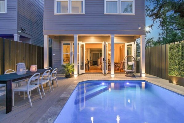 Welcome! Private heated pool and dining area.