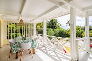 Large porch with seaview with dining area