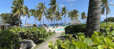 To the pool and beach beyond