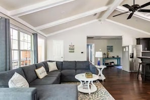 View looking towards the master bedroom and entry table.
