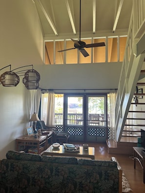 The living room looking out to the lanai.
