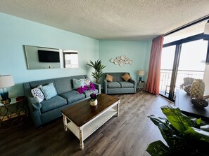 Living area new decor, updated pull out couch 