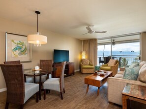 Designer condo with plush furnishings and huge ocean views.