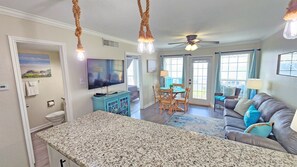 Kitchen connects to living room.