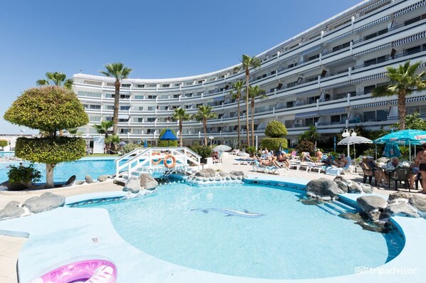 View of pool terrace and apartments