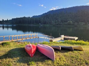 Canoes, kayaks and a paddle boat available for your use.
